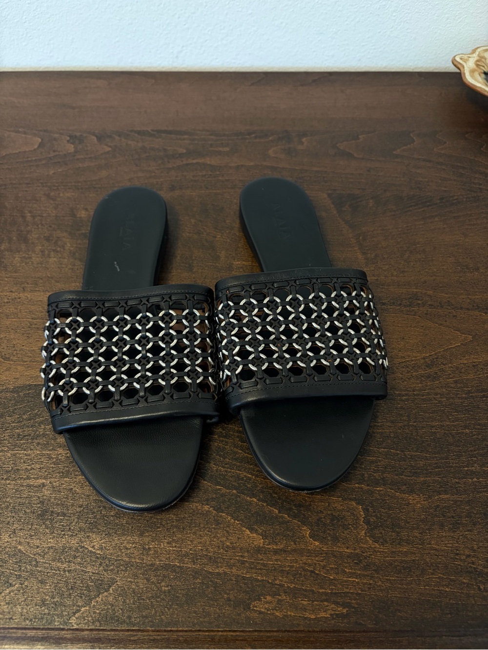 ALAIA Black Slide Sandals with Chain-Link Detail 7 37